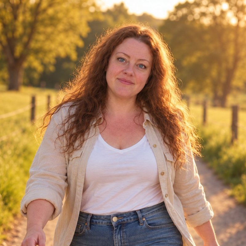 Mia walking on a country path