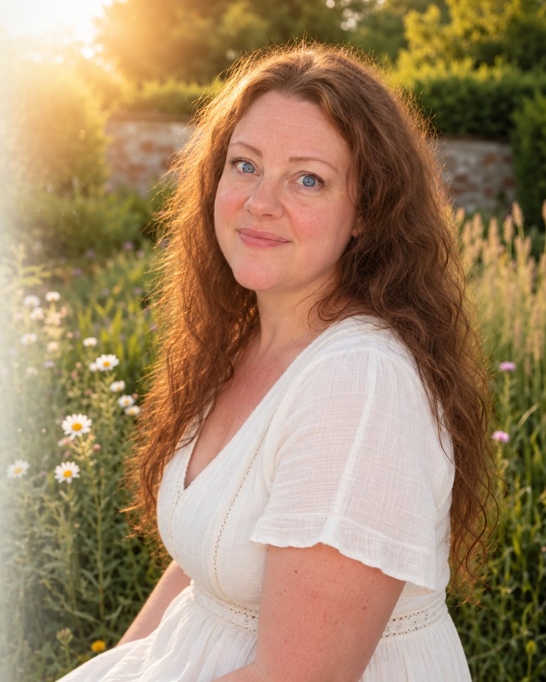 Mia in the garden at sunset